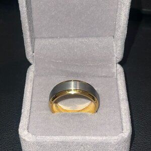 Couples Gold Step Edge Silver Brushed Tungsten Wedding Band Rings
